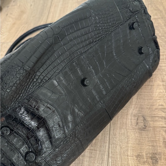 Nancy Gonzalez Black Crocodile Bag Tote Double Strap Vintage Square Rare! - Picture 15 of 16